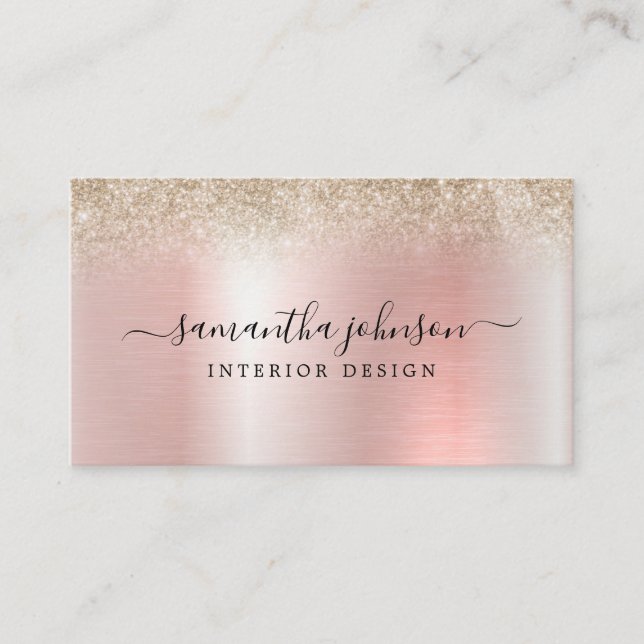 Rose Gold Metallic Gold Glitter Modern Elegant Business Card (Front)