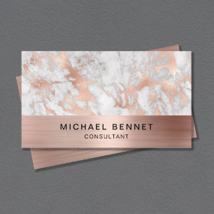 Rose Gold Metallic Grey White Marble Consultant Business Card
