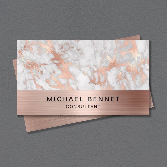Rose Gold Metallic Grey White Marble Consultant Business Card (Creator Uploaded)
