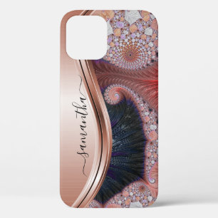 Rose Gold Metallic Handwritten Monogram iPhone 12 Case