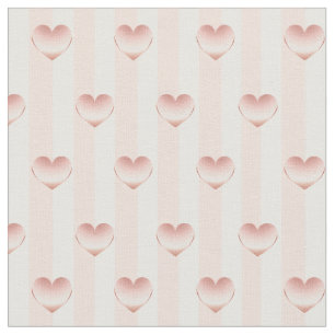 Rose Gold Metallic Hearts & White Stripes Pattern Fabric