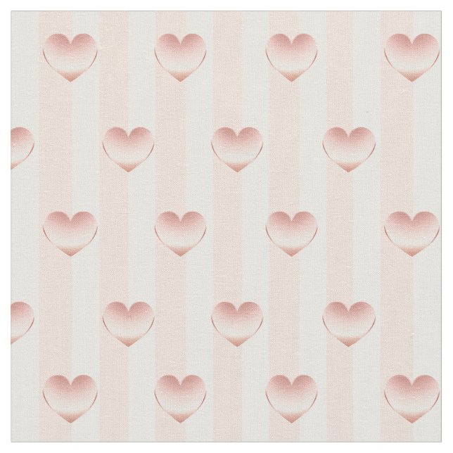 Rose Gold Metallic Hearts & White Stripes Pattern Fabric (Close Up)