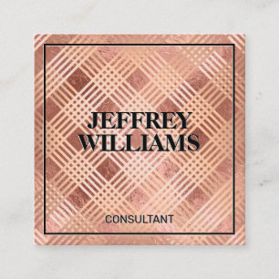 Rose Gold Metallic Lines Square Business Card