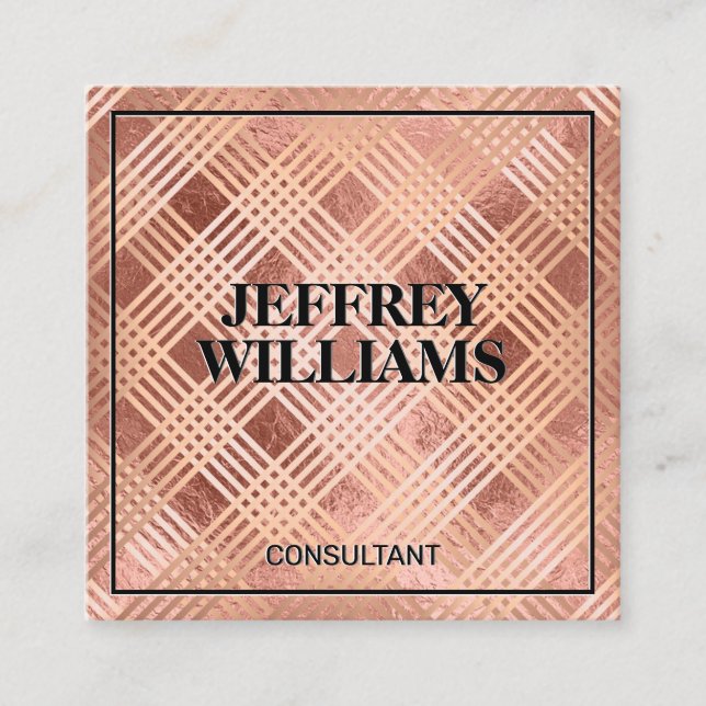 Rose Gold Metallic Lines Square Business Card (Front)