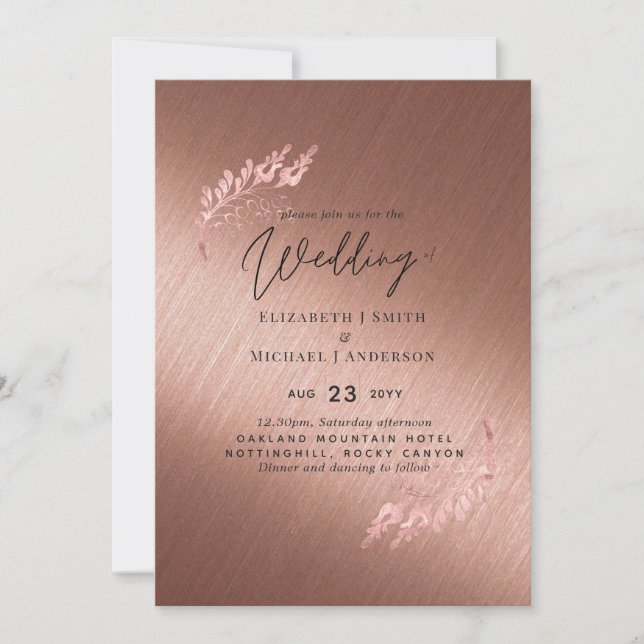 Rose Gold Metallic Look Budget Wedding Invites (Front)