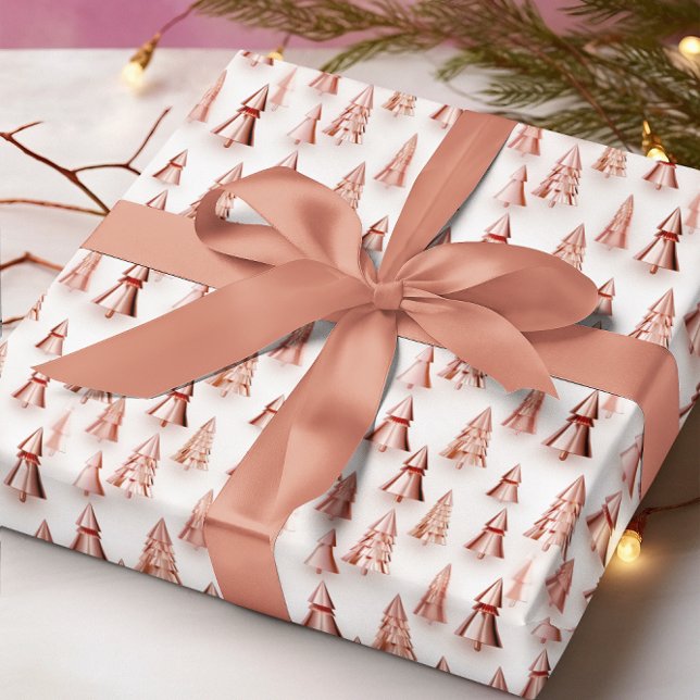 Rose Gold Metallic Look Christmas Trees Wrapping Paper (Creator Uploaded)