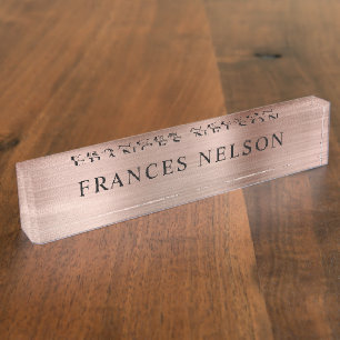 Rose Gold Metallic Look Stylish Serif Nameplate