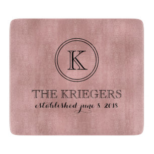 Rose Gold Metallic Marble Monogram Wedding Cutting Board