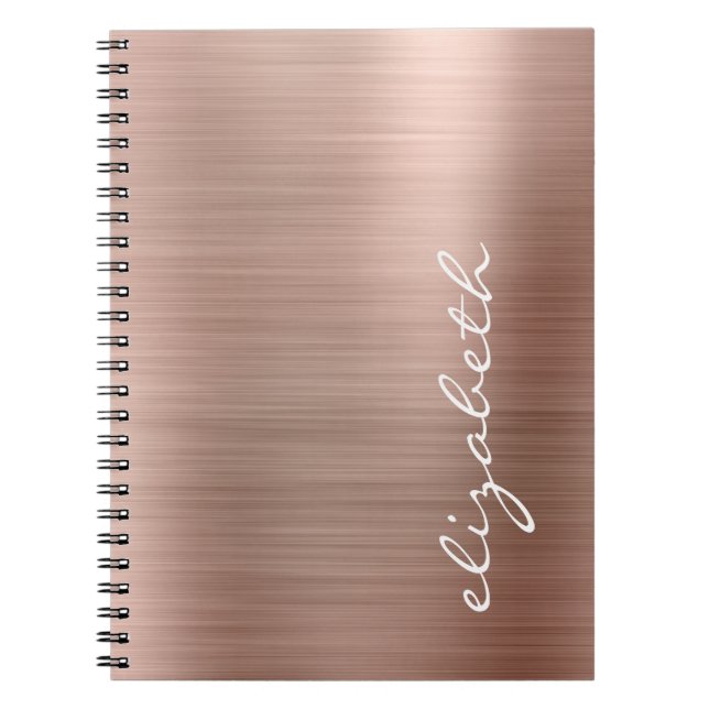 Rose Gold Metallic Personalised Signature Script Notebook (Front)