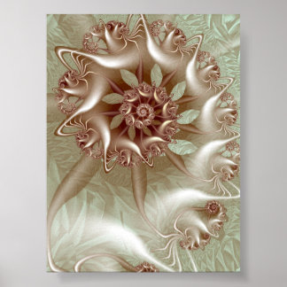 Rose Gold Metallic Spiral Geometric Fractal Art Poster
