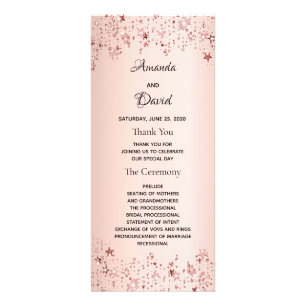 Rose gold metallic stars wedding program rack card