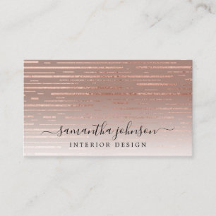 Rose Gold Metallic Stripe Grey Elegant Business Card