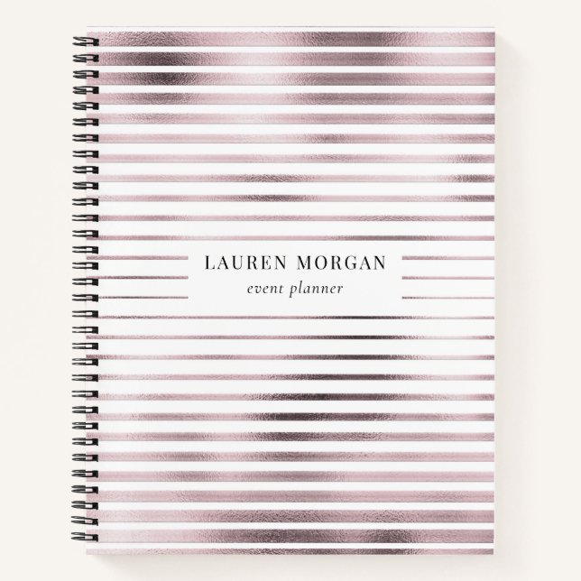 rose gold metallic stripes monogram Notebook (Front)
