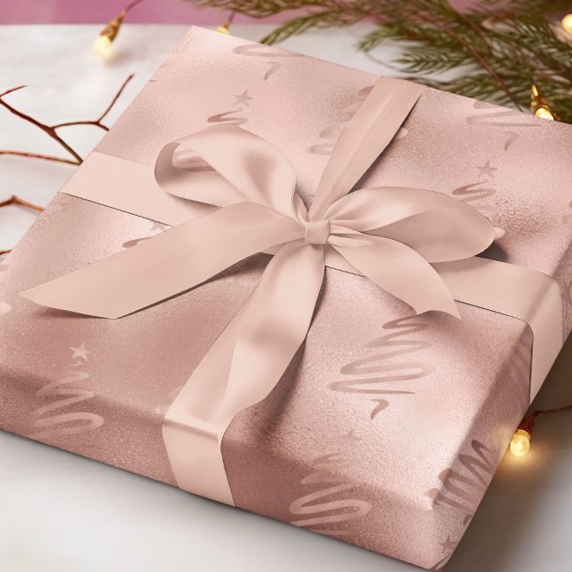 Rose Gold Metallic Tree Modern Holiday Christmas Wrapping Paper (Creator Uploaded)