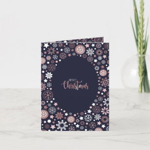 Rose gold metallic winter snowflake merry xmas holiday card