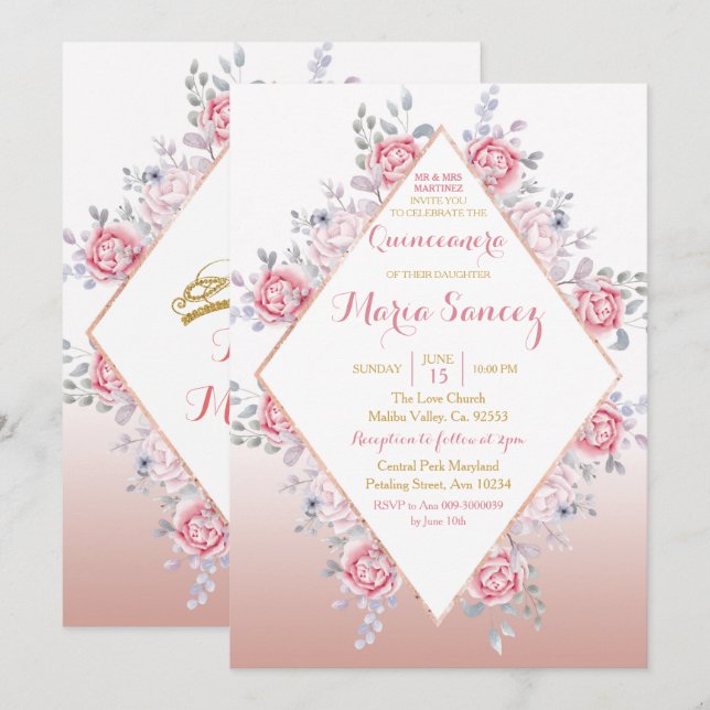 Rose Gold Mexican Mis Quince Invitation (Front/Back)