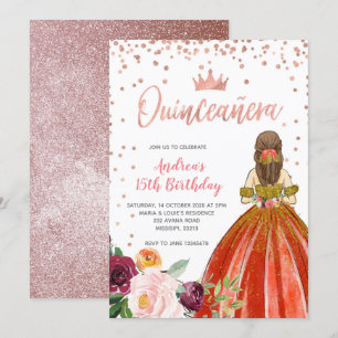 Rose Gold Mexican Princess Quinceañera Birthday Invitation