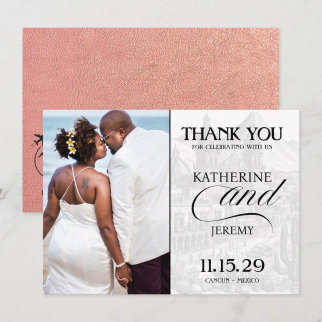Rose Gold Mexico Passport Thank You Card (Front/Back)