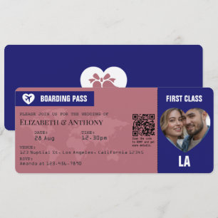 Rose Gold & Midnight Blue Boarding Pass Wedding Invitation
