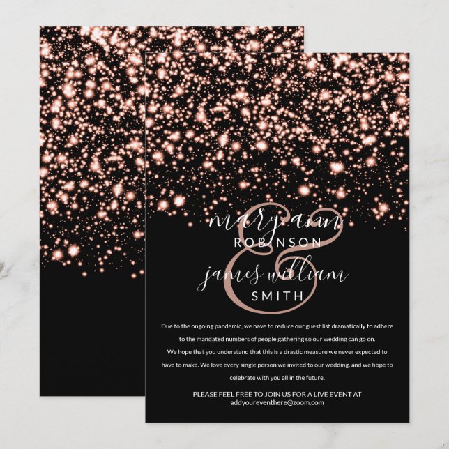 Rose Gold Midnight Glam Changed Reduced Wedding Invitation (Front/Back)