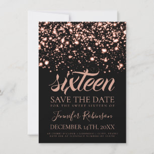 Rose Gold Midnight Glam Sweet 16 Birthday Party Save The Date