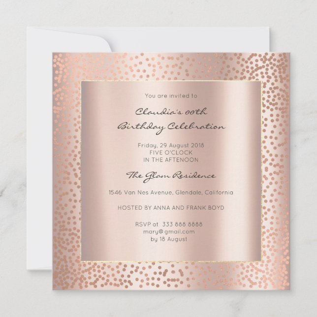 Rose Gold Minimal Dots Blush Confetti Birthday Invitation (Front)