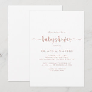 Rose Gold Minimalist Calligraphy Baby Shower  Invitation