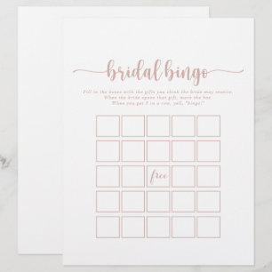 Rose Gold Minimalist Calligraphy Bridal Bingo Game