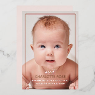 Rose Gold Minimalist Geometric Photo Birth Card
