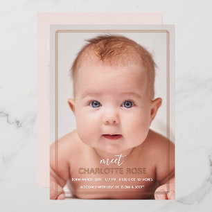 Rose Gold Minimalist Geometric Photo Birth Card