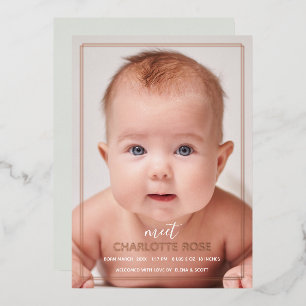 Rose Gold Minimalist Geometric Photo Birth Card