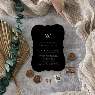 Rose Gold Minimalist Monogram Wedding Invitation