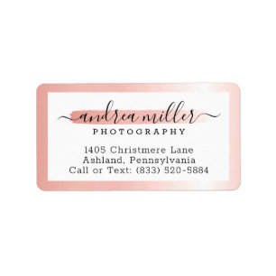 Rose Gold Minimalist Paint Swash Logo Address Label