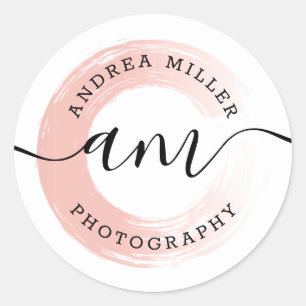 Rose Gold Minimalist Paint Swash Logo Custom Decal Classic Round Sticker