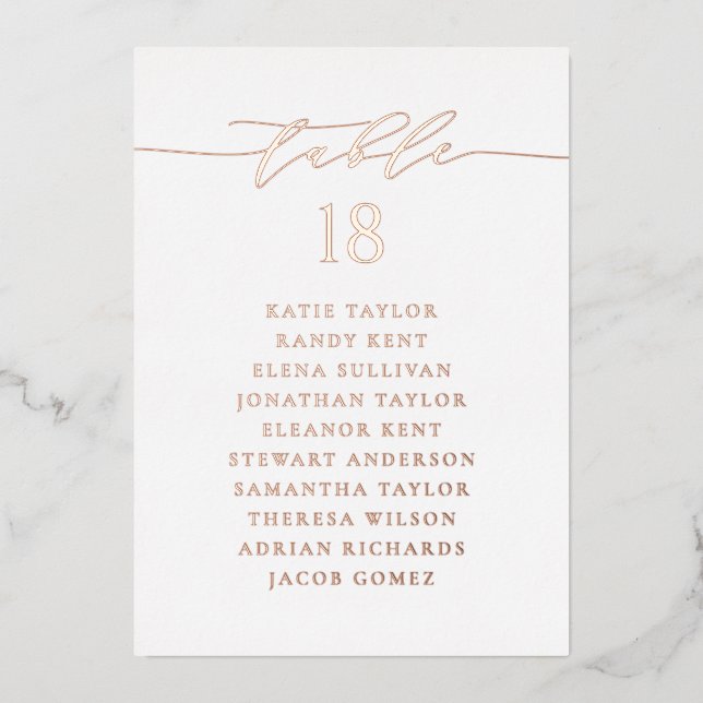 Rose Gold Minimalist Script Wedding Seating Card (Front)