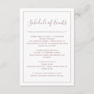 Rose Gold Minimalist Wedding Schedule Card