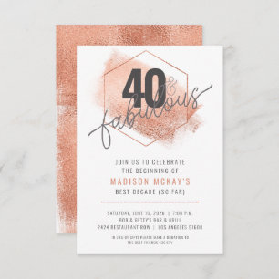 Rose Gold Minimalistic 40th Birthday Invitation
