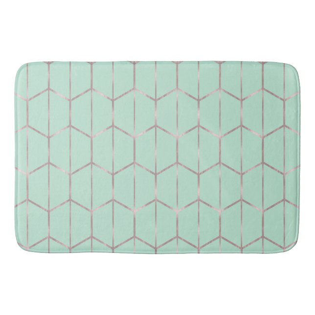 Rose Gold & Mint Chic Hexagon Geometric Glam Bath Mat (Front)
