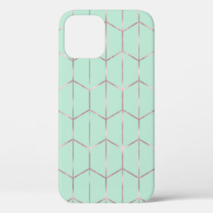 Rose Gold & Mint Chic Hexagon Geometric Glam  iPhone 12 Case