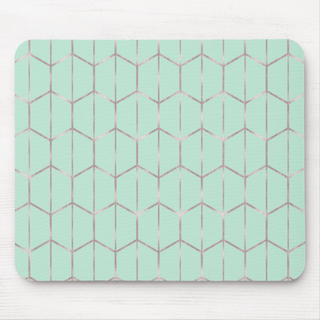 Rose Gold & Mint Chic Hexagon Geometric Glam  Mouse Mat (Front)