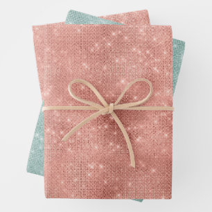 Rose Gold Mint Green Christmas Sparkle  Wrapping Paper Sheet