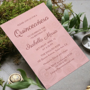 Rose Gold Modern Abstract Floral Quinceañera Invitation