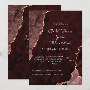Rose Gold Modern Agate Burgundy Dusty Pink Bridal Invitation