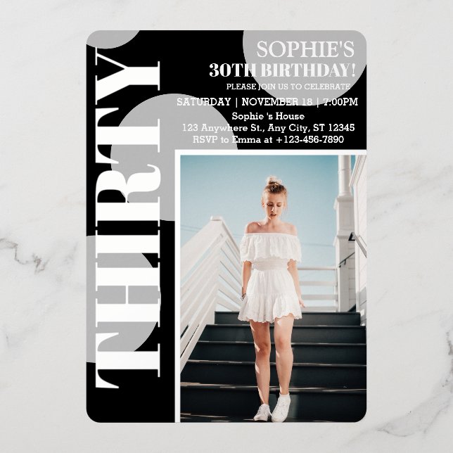 Rose Gold Modern Black 30th Birthday Party Photo  (Front)