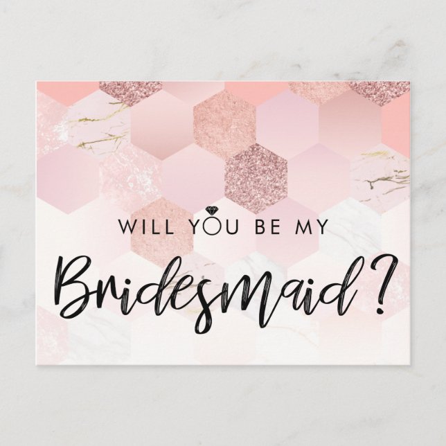 Rose Gold Modern Bridesmaid Proposal Postcard (Front)
