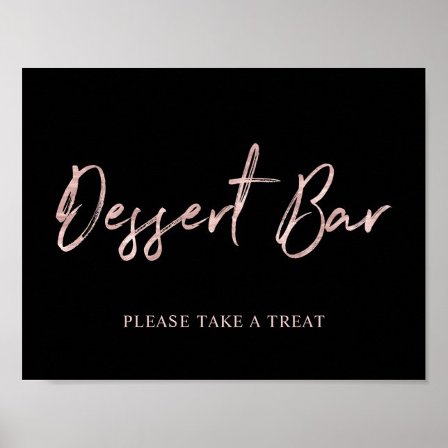Rose Gold Modern Brush Lettering Dessert Bar Sign (Front)