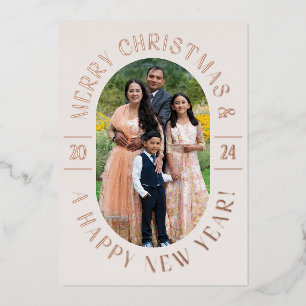 Rose Gold Modern Classic Oval Photo Christmas Card