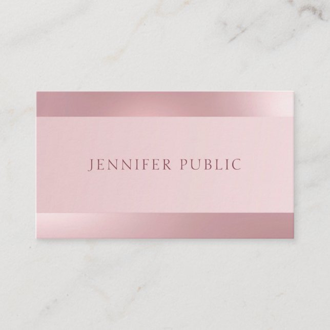 Rose Gold Modern Elegant Glamourous Template Business Card (Front)