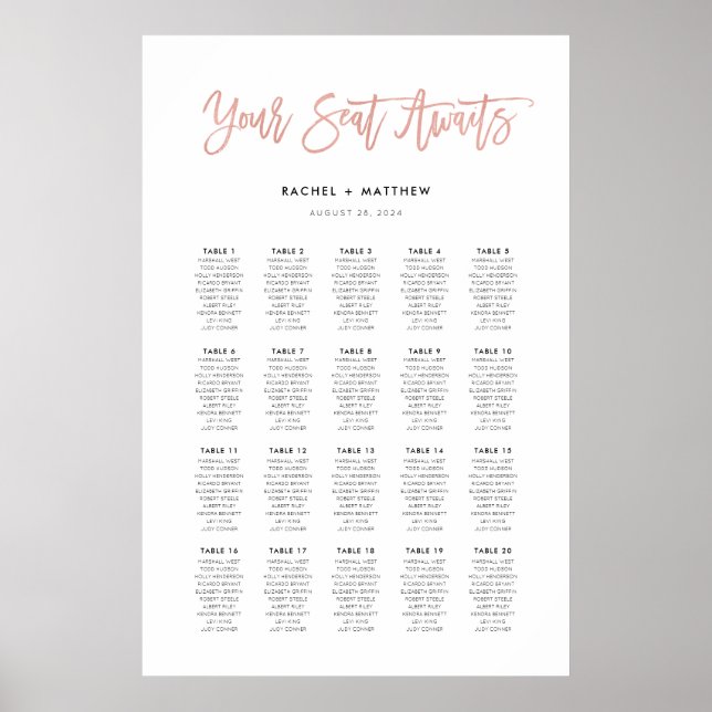 Rose Gold Modern Fairytale Wedding Seating Chart (Front)