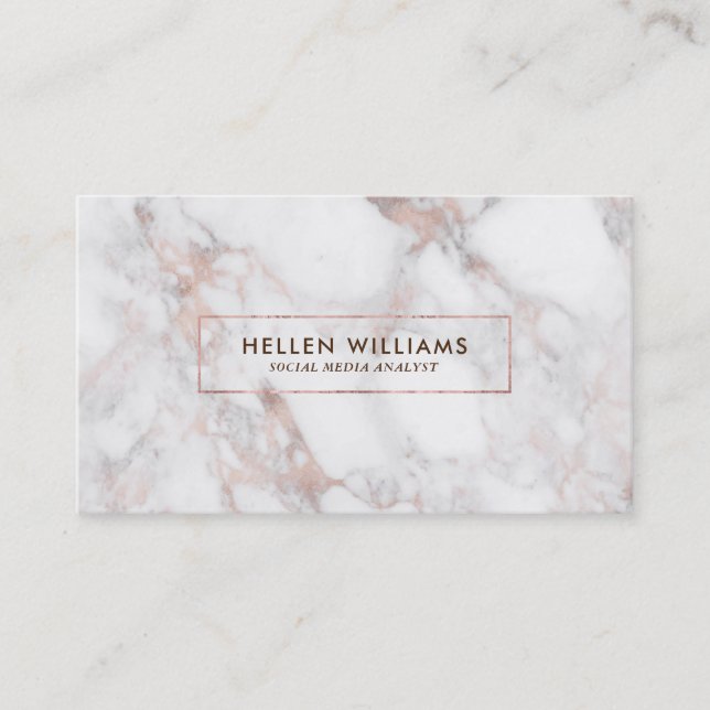 Rose-Gold Modern Faux Marble Stone Business Card (Front)
